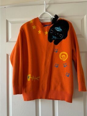 Aelfric Eden Orange Crewneck Sweater with Black Cat Motif